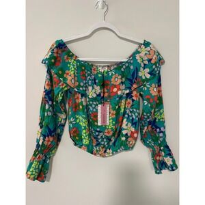 ANDRÉE BY UNIT Floral Print Cropped Off Shoulder Long Sleeve Top Boho Women's S